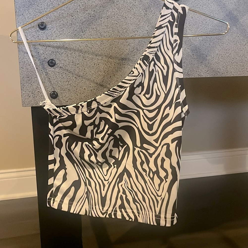 Shein Zebra Print One Shoulder Tank